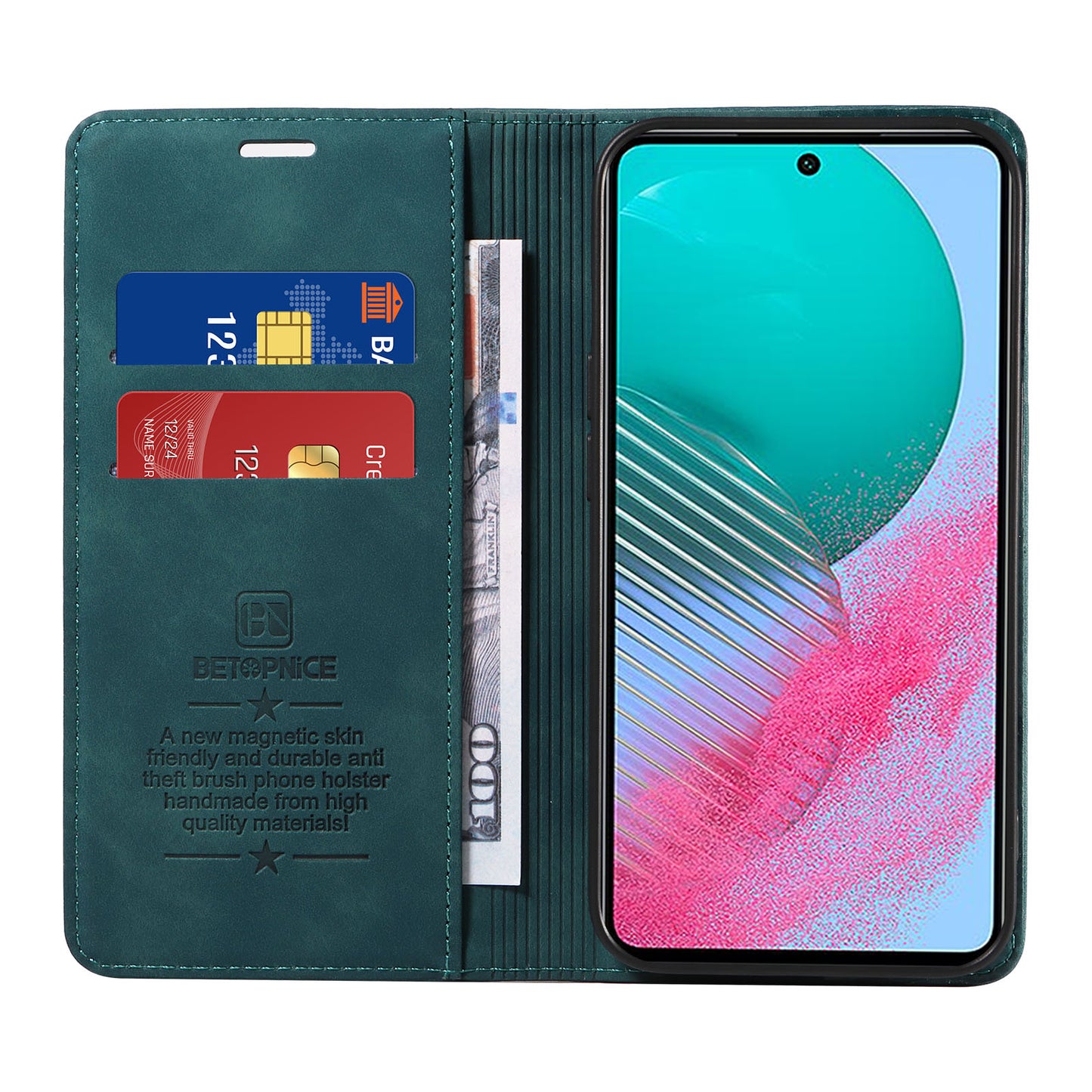 Uniqkart 003 For Samsung Galaxy M54 5G / F54 5G Shockproof PU Leather Cell Phone Case Wallet RFID Blocking Phone Stand Cover - Green