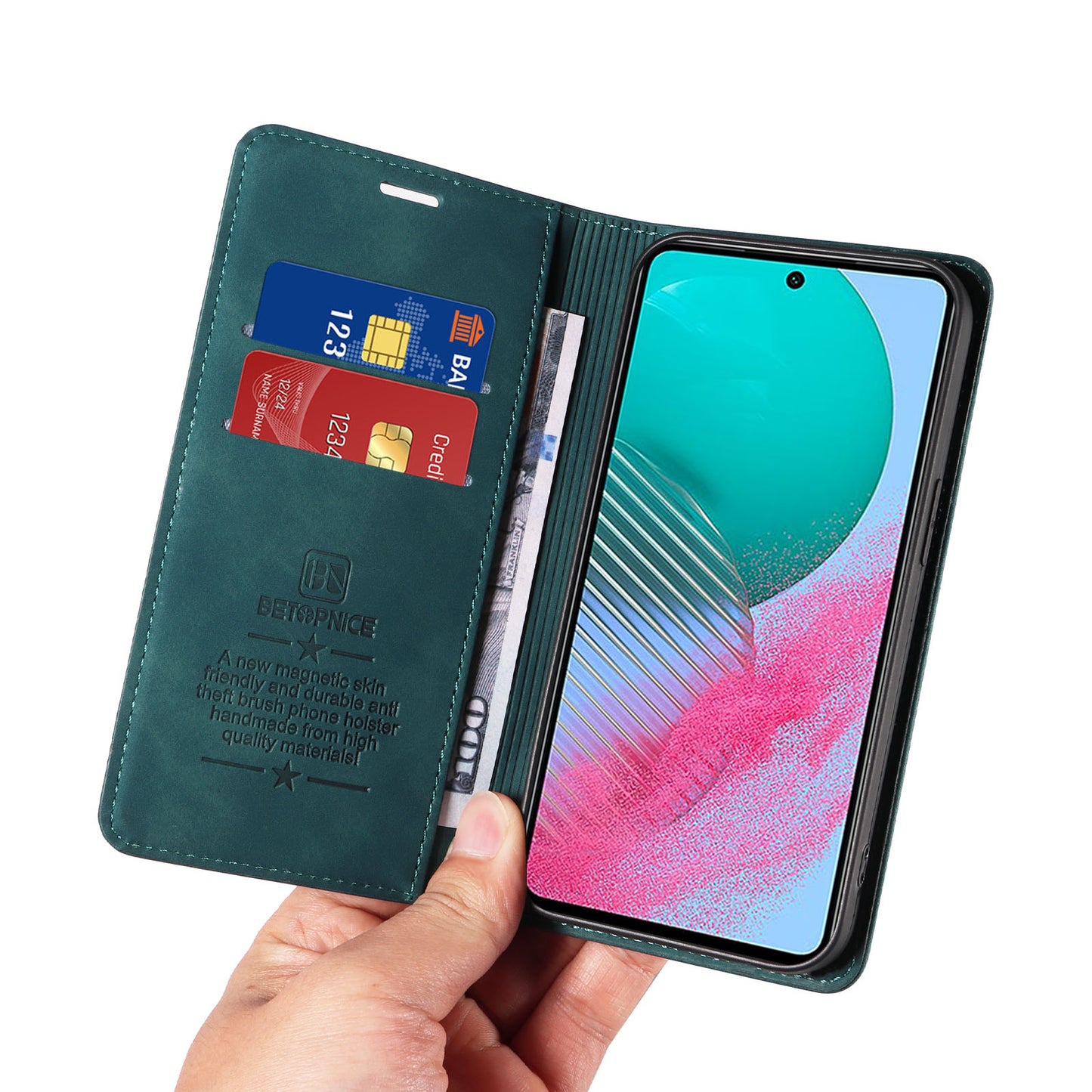Uniqkart 003 For Samsung Galaxy M54 5G / F54 5G Shockproof PU Leather Cell Phone Case Wallet RFID Blocking Phone Stand Cover - Green