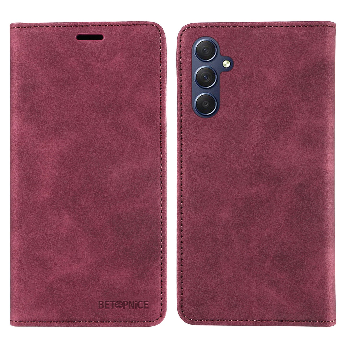 Uniqkart 003 For Samsung Galaxy M54 5G / F54 5G Shockproof PU Leather Cell Phone Case Wallet RFID Blocking Phone Stand Cover - Red