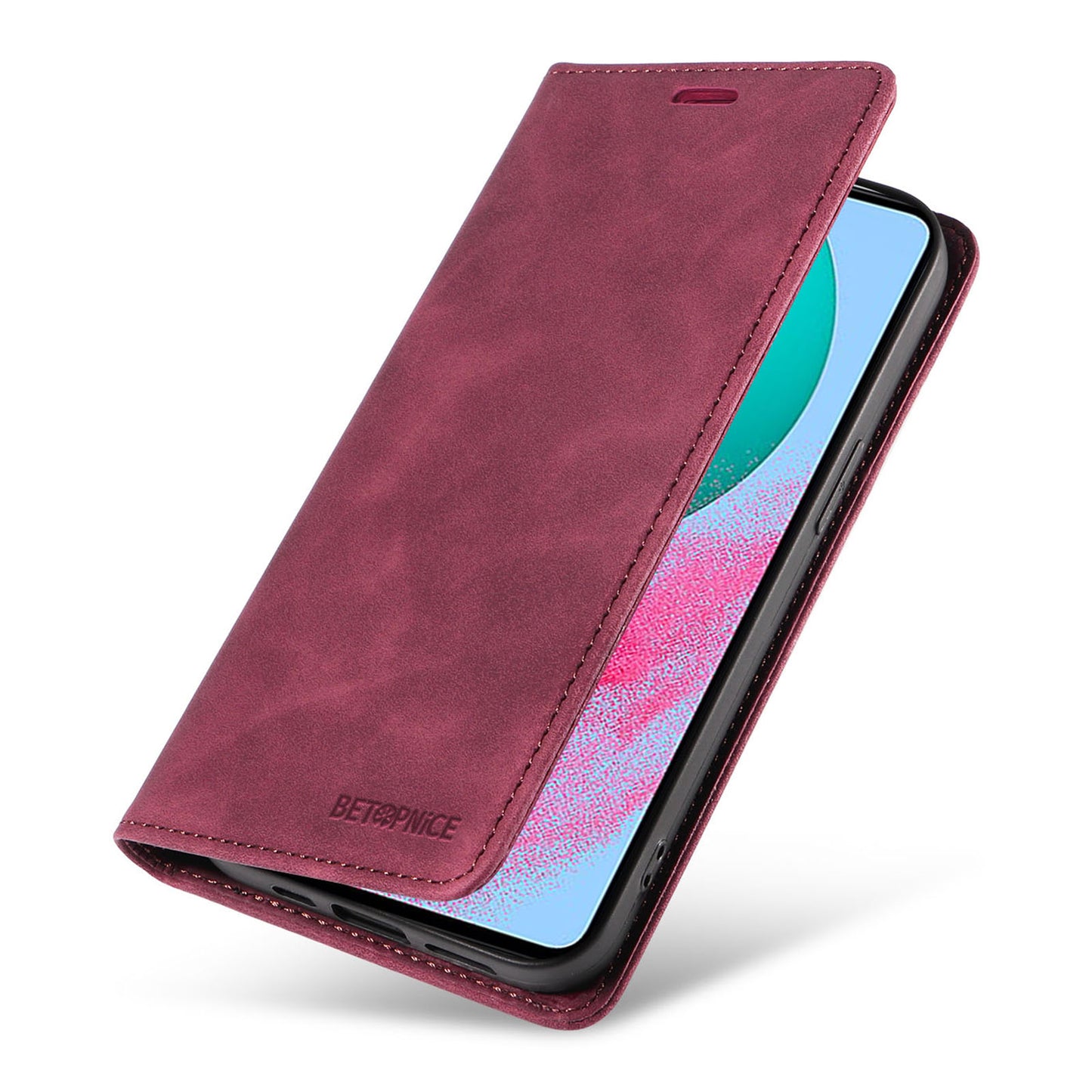 Uniqkart 003 For Samsung Galaxy M54 5G / F54 5G Shockproof PU Leather Cell Phone Case Wallet RFID Blocking Phone Stand Cover - Red