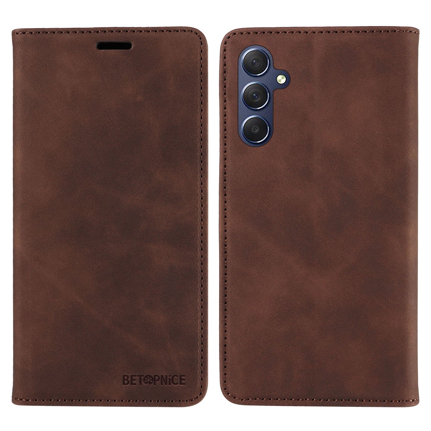 Uniqkart 003 For Samsung Galaxy M54 5G / F54 5G Shockproof PU Leather Cell Phone Case Wallet RFID Blocking Phone Stand Cover - Brown
