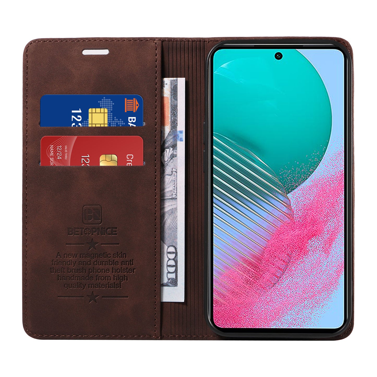 Uniqkart 003 For Samsung Galaxy M54 5G / F54 5G Shockproof PU Leather Cell Phone Case Wallet RFID Blocking Phone Stand Cover - Brown