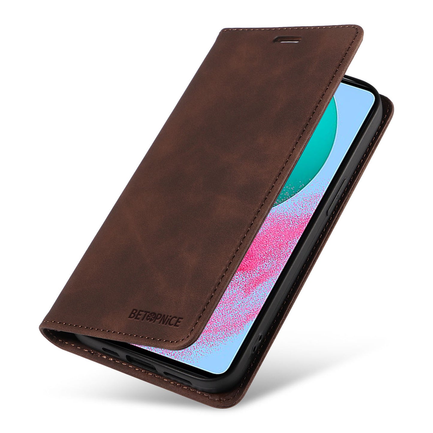 Uniqkart 003 For Samsung Galaxy M54 5G / F54 5G Shockproof PU Leather Cell Phone Case Wallet RFID Blocking Phone Stand Cover - Brown