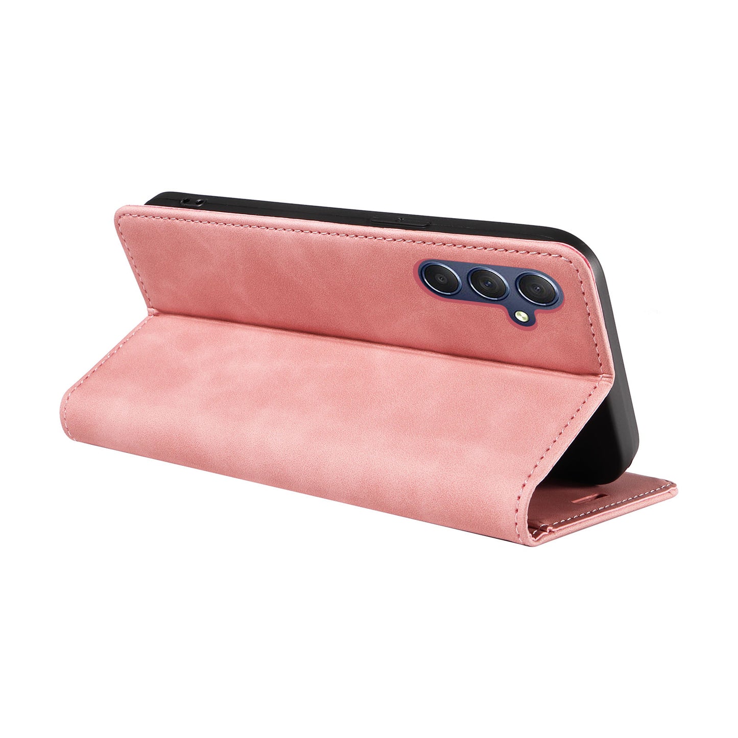Uniqkart 003 For Samsung Galaxy M54 5G / F54 5G Shockproof PU Leather Cell Phone Case Wallet RFID Blocking Phone Stand Cover - Pink