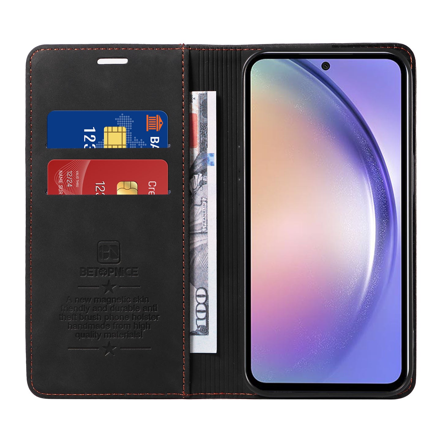 Uniqkart 003 Phone Stand Cover For Samsung Galaxy A54 5G , Anti-Dust Wallet RFID Blocking PU Leather Case - Black