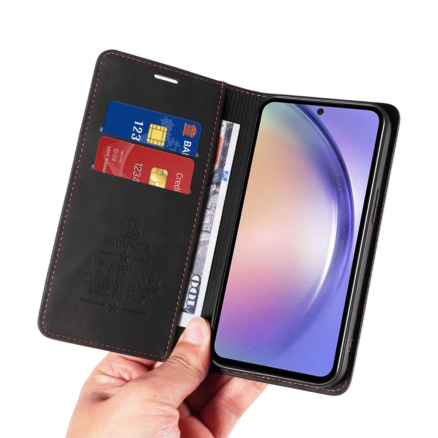 Uniqkart 003 Phone Stand Cover For Samsung Galaxy A54 5G , Anti-Dust Wallet RFID Blocking PU Leather Case - Black
