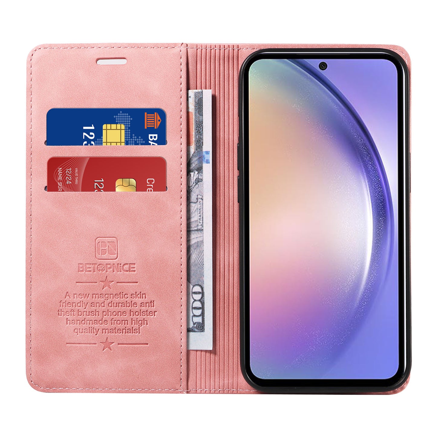 Uniqkart 003 Phone Stand Cover For Samsung Galaxy A54 5G , Anti-Dust Wallet RFID Blocking PU Leather Case - Pink
