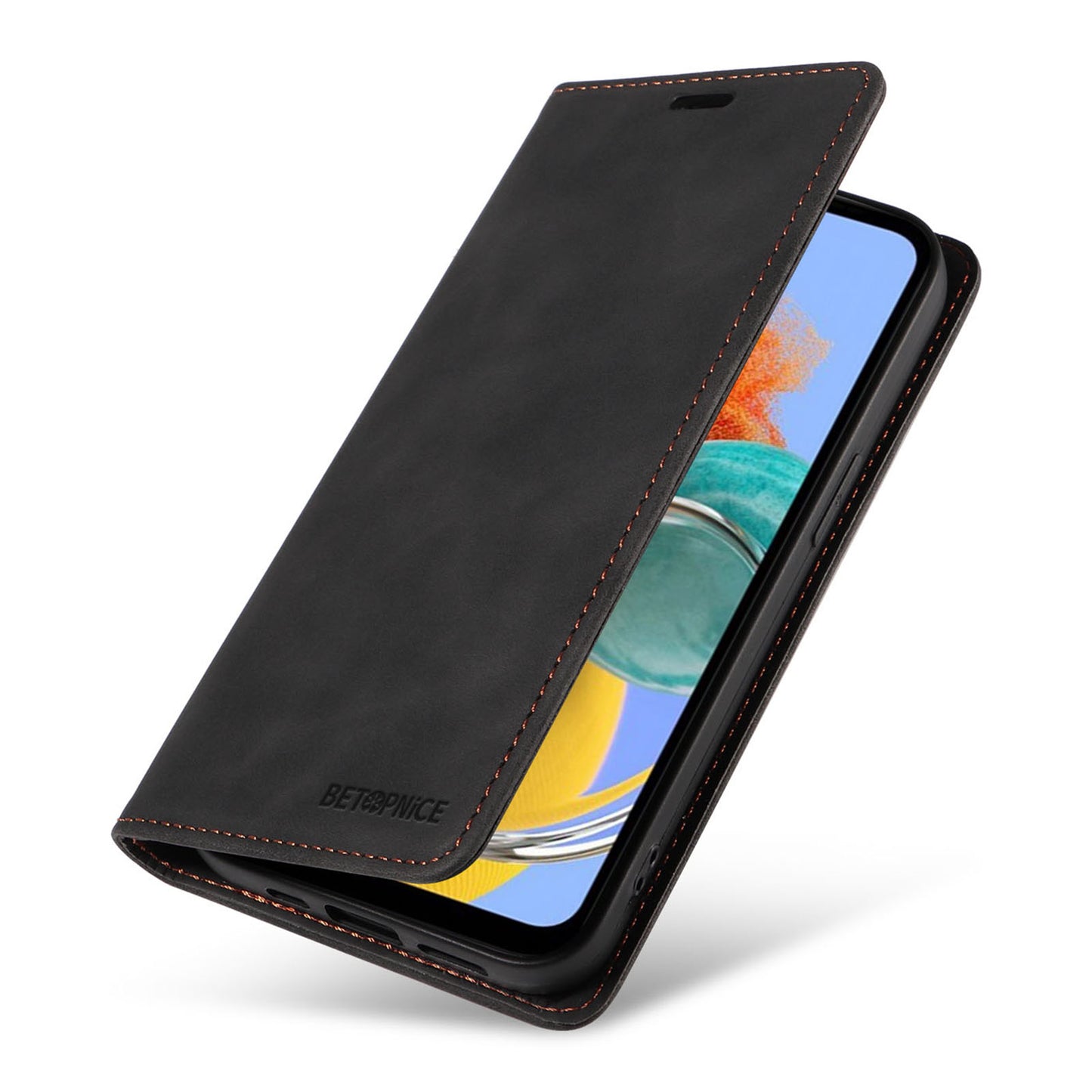 Uniqkart 003 RFID Blocking Phone Cover For Samsung Galaxy F14 5G / M14 5G , PU Leather Stand Wallet Mobile Phone Case - Black