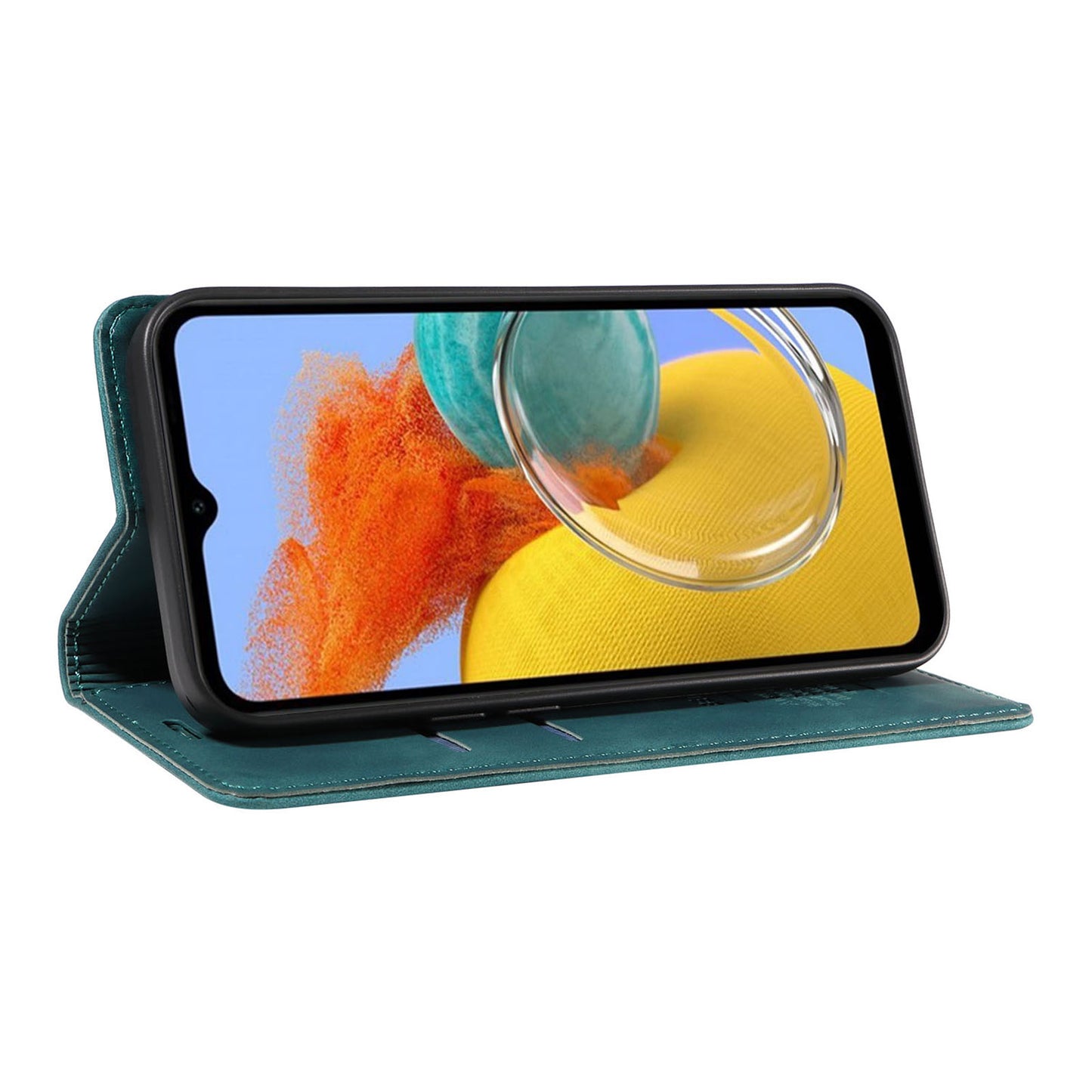 Uniqkart 003 RFID Blocking Phone Cover For Samsung Galaxy F14 5G / M14 5G , PU Leather Stand Wallet Mobile Phone Case - Green