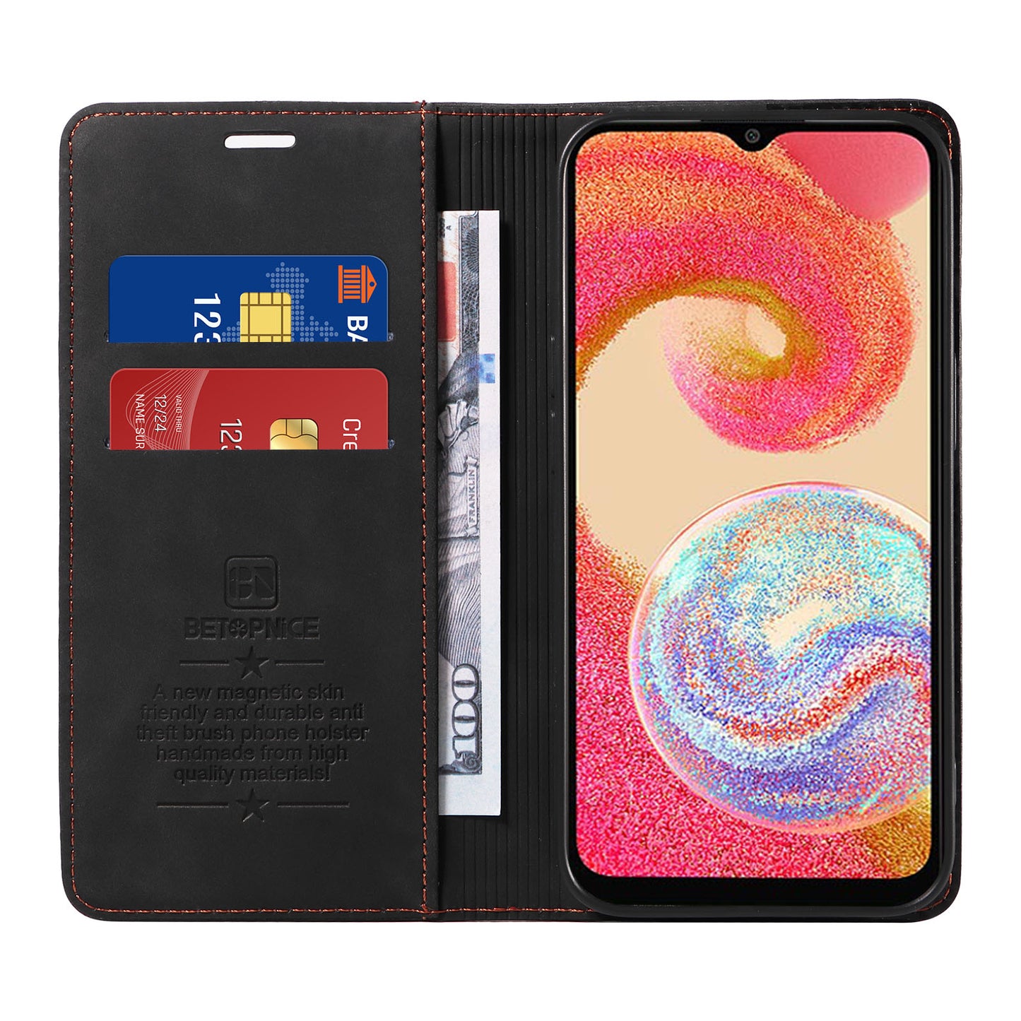 Uniqkart 003 For Samsung Galaxy A04e 4G / F04 4G / M04 4G Wallet Cell Phone Case RFID Blocking PU Leather Stand Cover - Black
