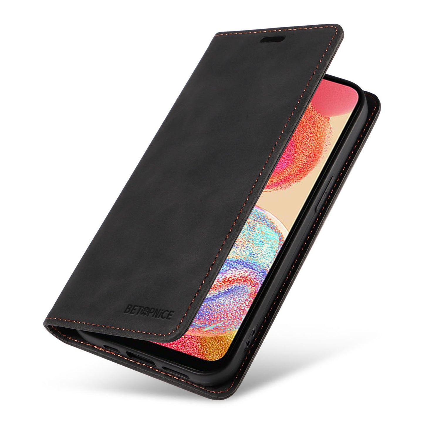 Uniqkart 003 For Samsung Galaxy A04e 4G / F04 4G / M04 4G Wallet Cell Phone Case RFID Blocking PU Leather Stand Cover - Black