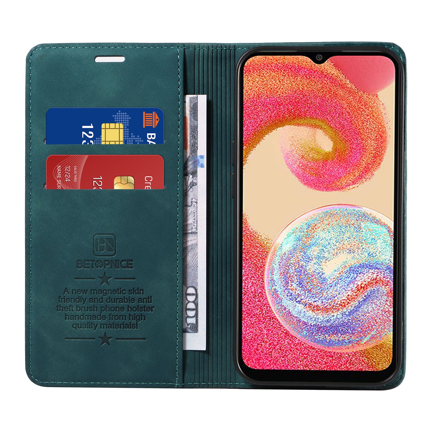 Uniqkart 003 For Samsung Galaxy A04e 4G / F04 4G / M04 4G Wallet Cell Phone Case RFID Blocking PU Leather Stand Cover - Green