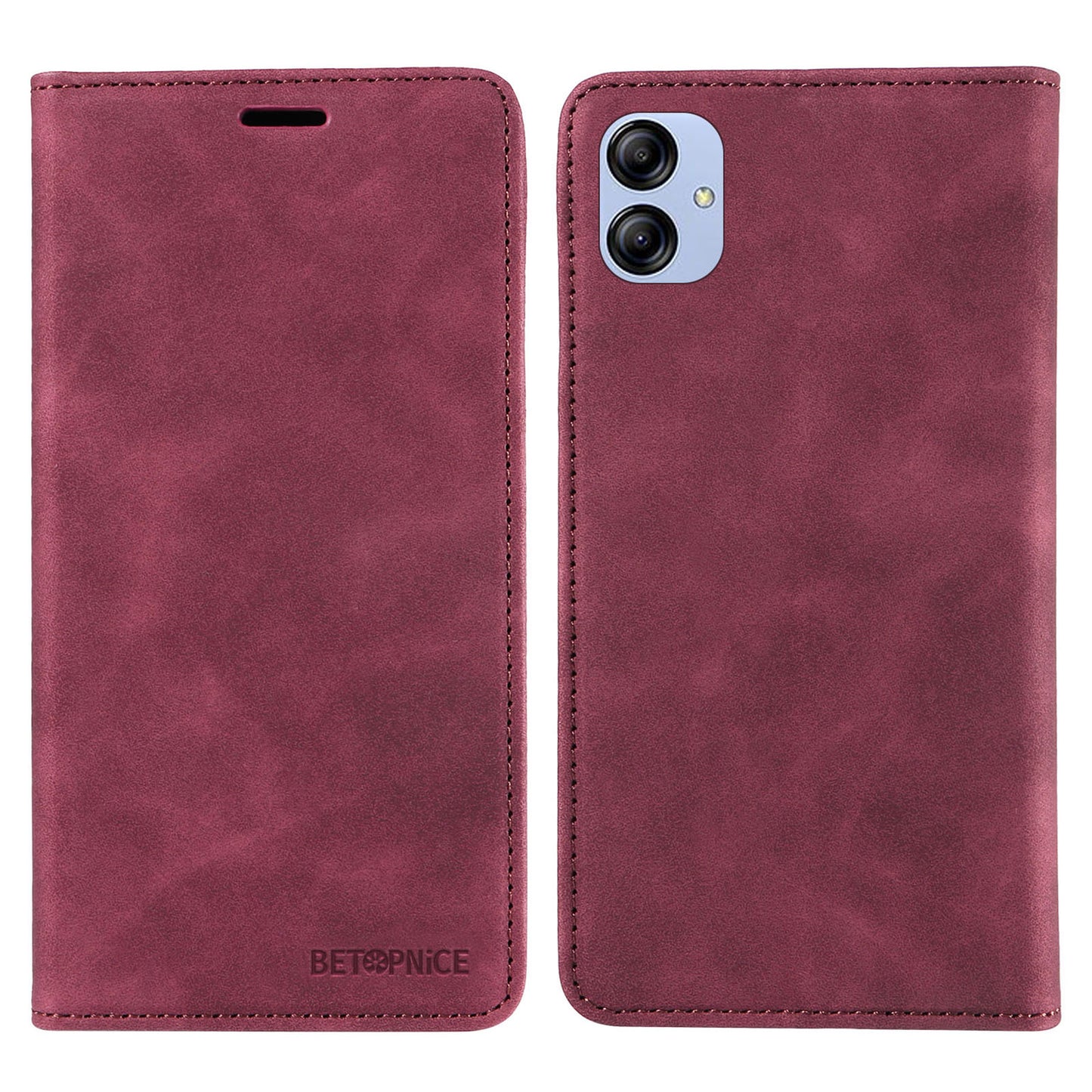 Uniqkart 003 For Samsung Galaxy A04e 4G / F04 4G / M04 4G Wallet Cell Phone Case RFID Blocking PU Leather Stand Cover - Red