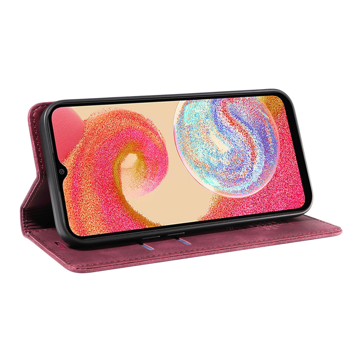 Uniqkart 003 For Samsung Galaxy A04e 4G / F04 4G / M04 4G Wallet Cell Phone Case RFID Blocking PU Leather Stand Cover - Red