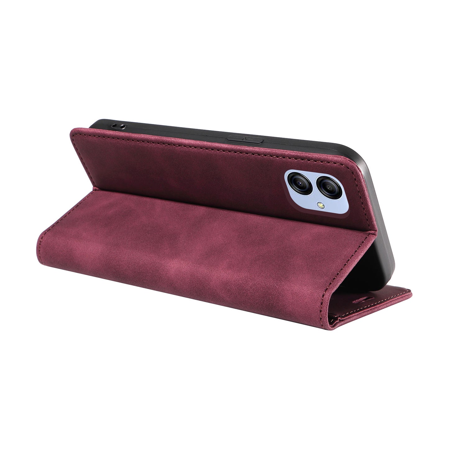Uniqkart 003 For Samsung Galaxy A04e 4G / F04 4G / M04 4G Wallet Cell Phone Case RFID Blocking PU Leather Stand Cover - Red