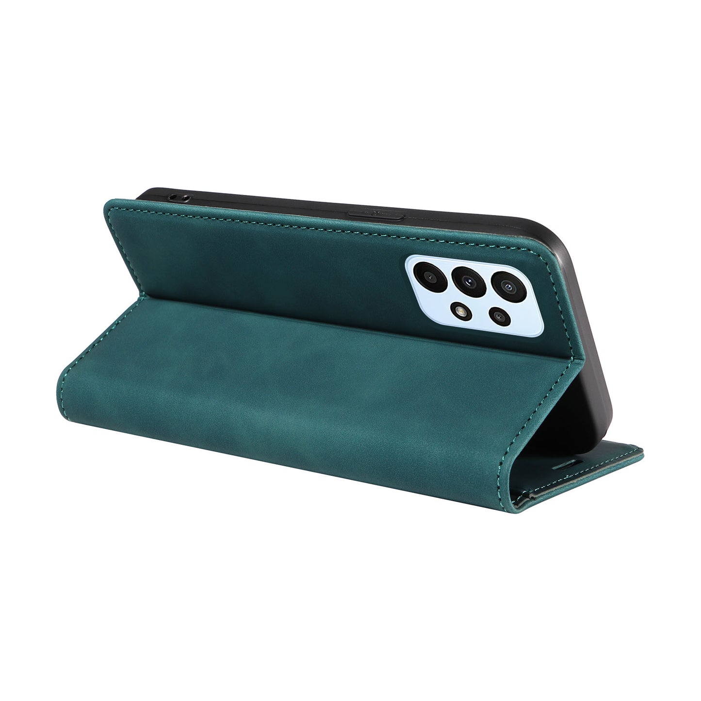 Uniqkart 003 For Samsung Galaxy A33 5G Slim-Fit Phone Shell PU Leather Stand Cover RFID Blocking Wallet Phone Case - Green