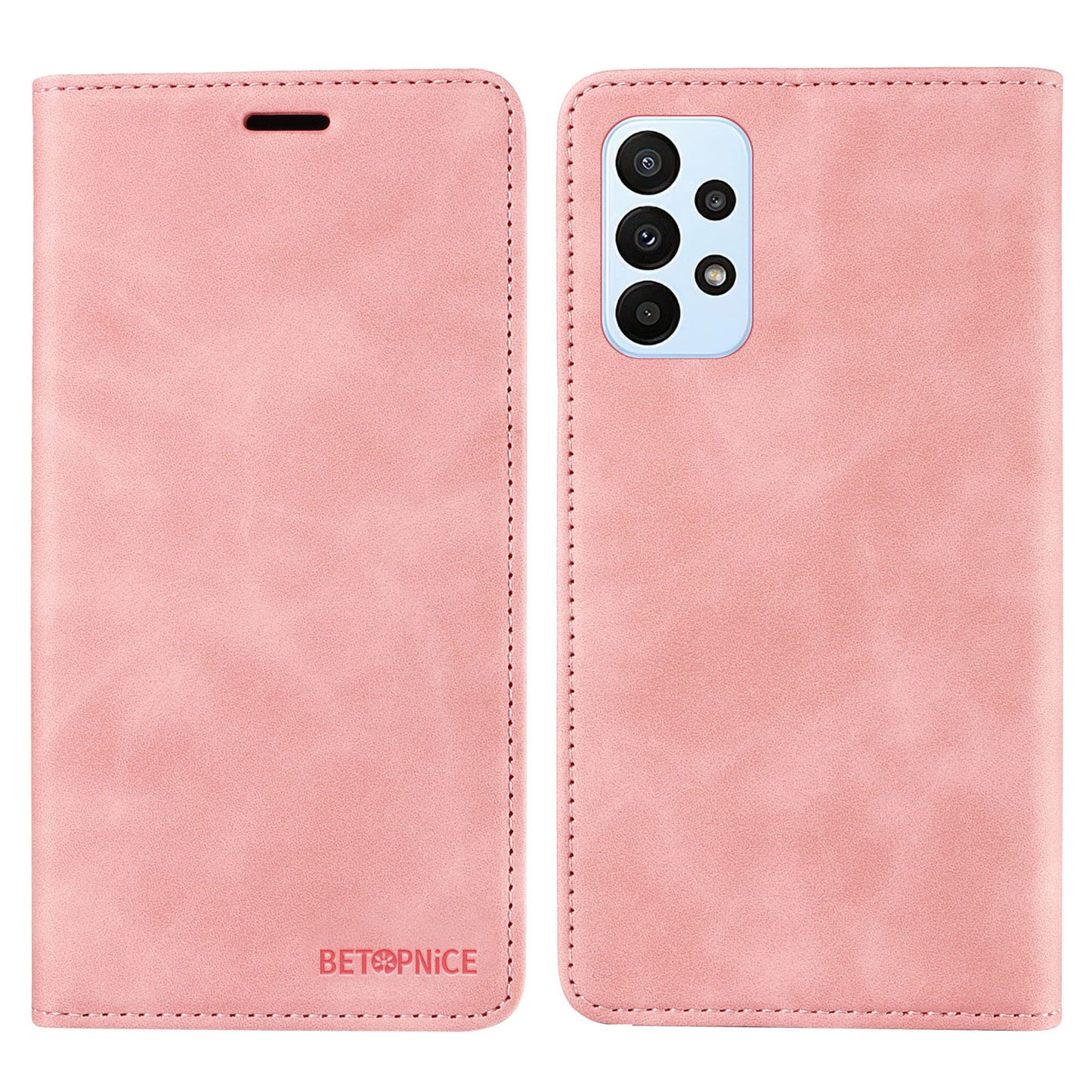 Uniqkart 003 For Samsung Galaxy A33 5G Slim-Fit Phone Shell PU Leather Stand Cover RFID Blocking Wallet Phone Case - Pink