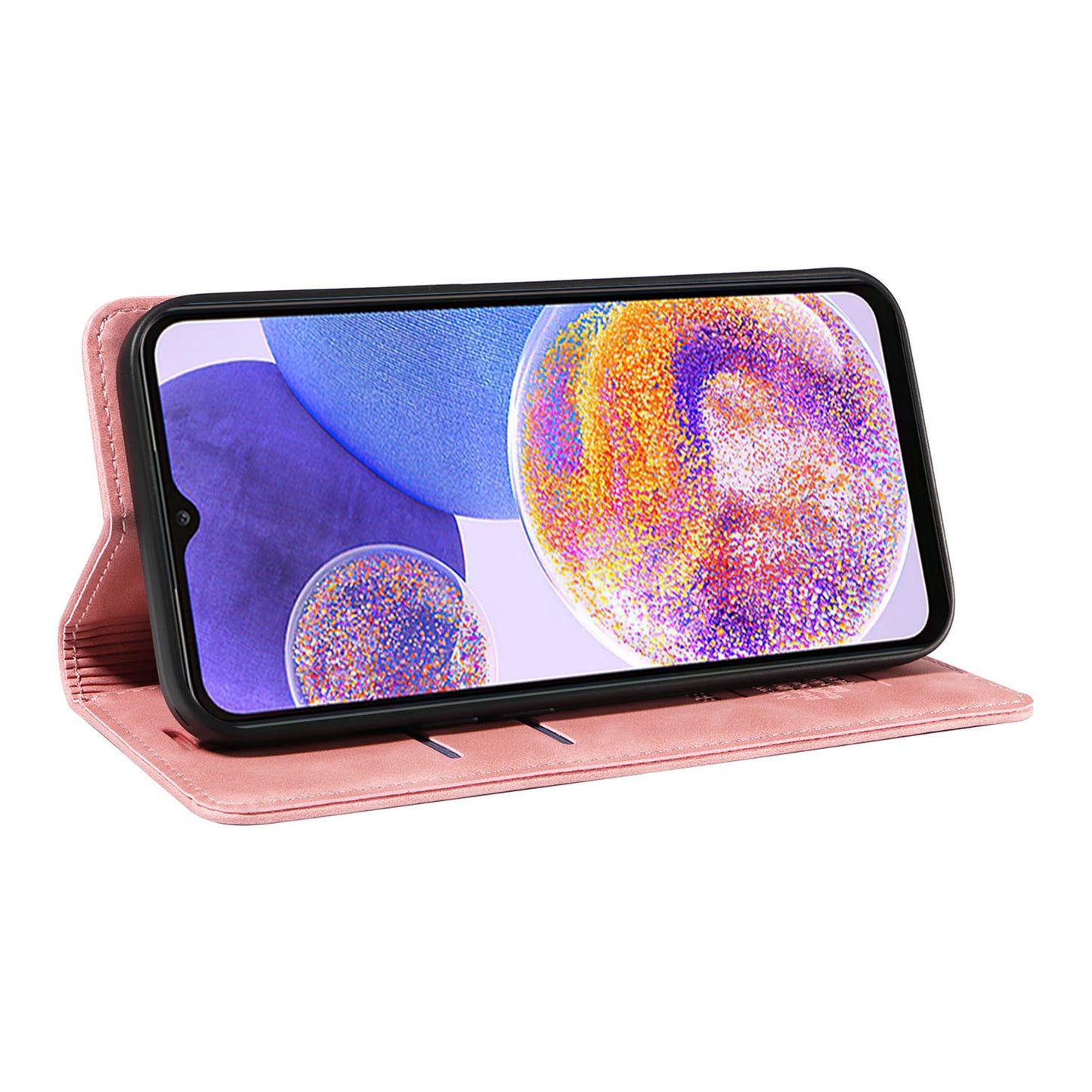 Uniqkart 003 For Samsung Galaxy A33 5G Slim-Fit Phone Shell PU Leather Stand Cover RFID Blocking Wallet Phone Case - Pink