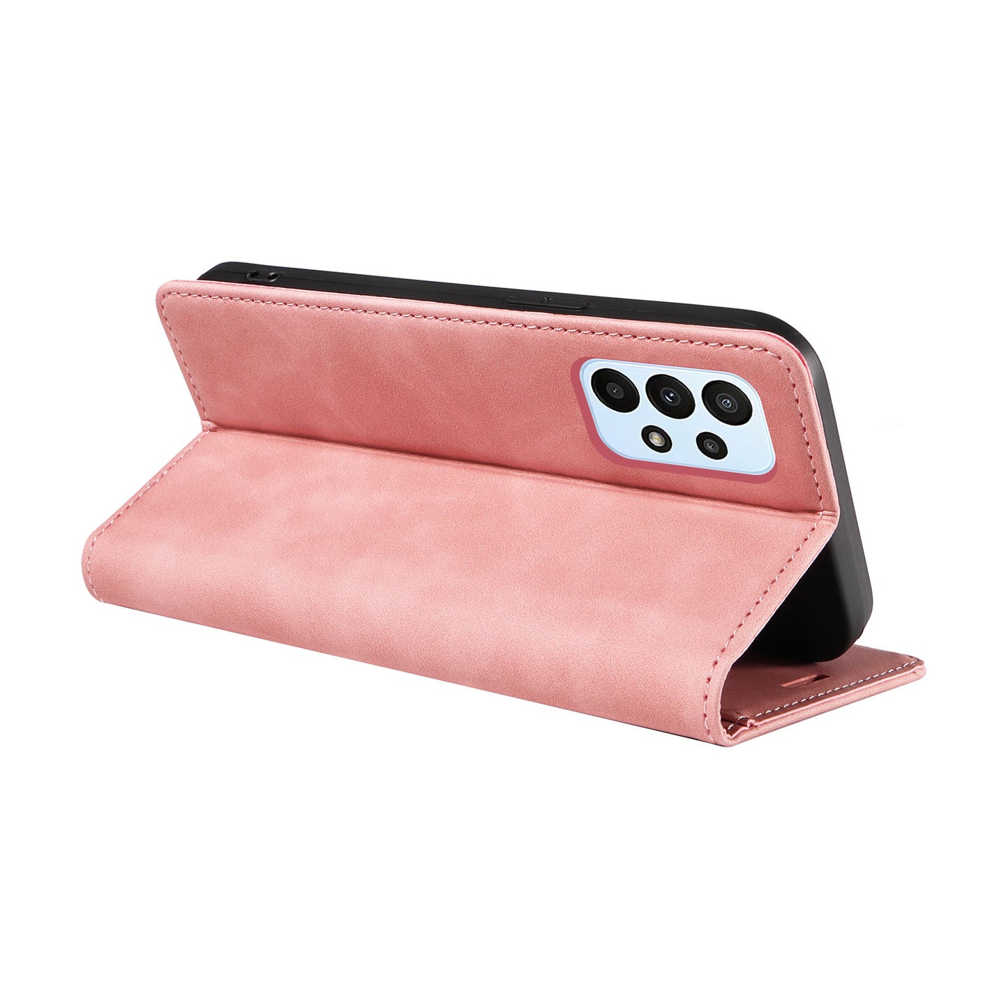 Uniqkart 003 For Samsung Galaxy A33 5G Slim-Fit Phone Shell PU Leather Stand Cover RFID Blocking Wallet Phone Case - Pink