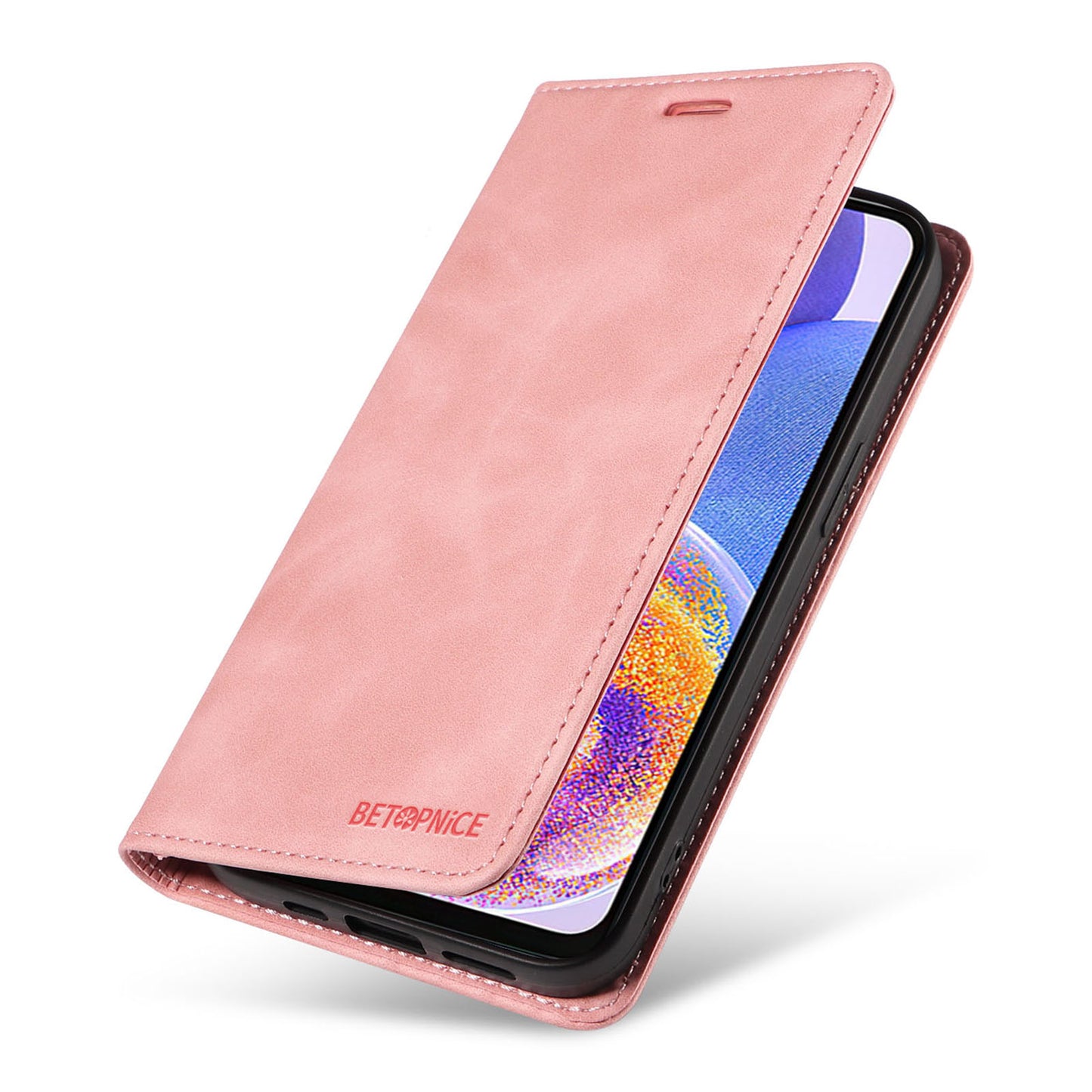 Uniqkart 003 For Samsung Galaxy A33 5G Slim-Fit Phone Shell PU Leather Stand Cover RFID Blocking Wallet Phone Case - Pink