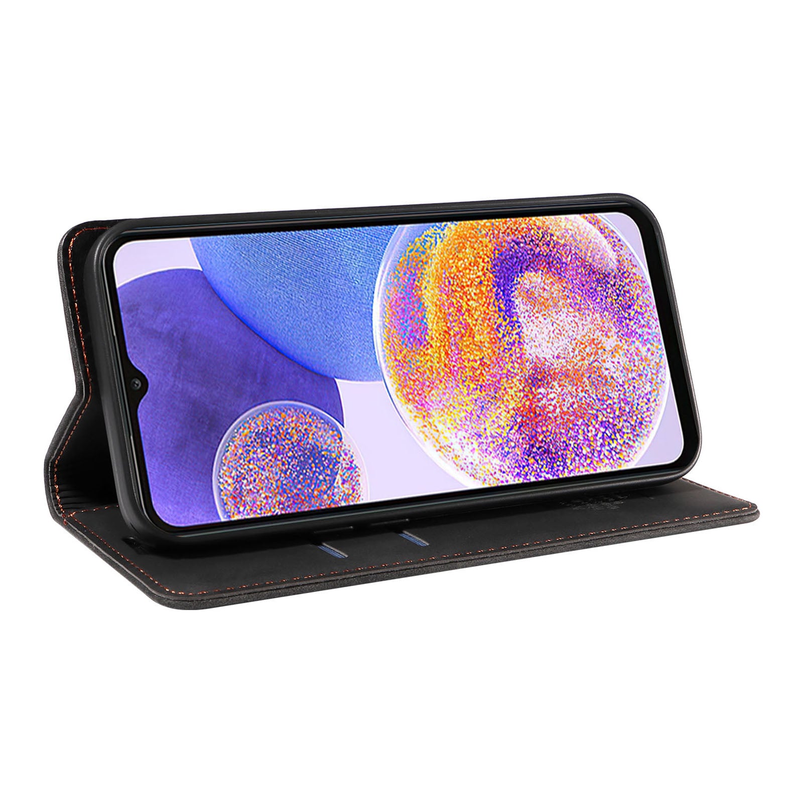 Uniqkart 003 For Samsung Galaxy A73 5G Slim-Fit PU Leather Stand Cover RFID Blocking Wallet Phone Case - Black
