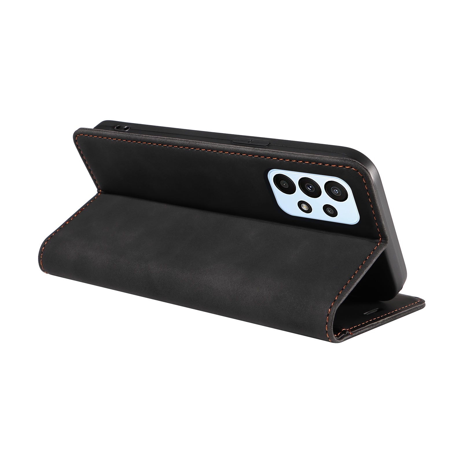 Uniqkart 003 For Samsung Galaxy A73 5G Slim-Fit PU Leather Stand Cover RFID Blocking Wallet Phone Case - Black