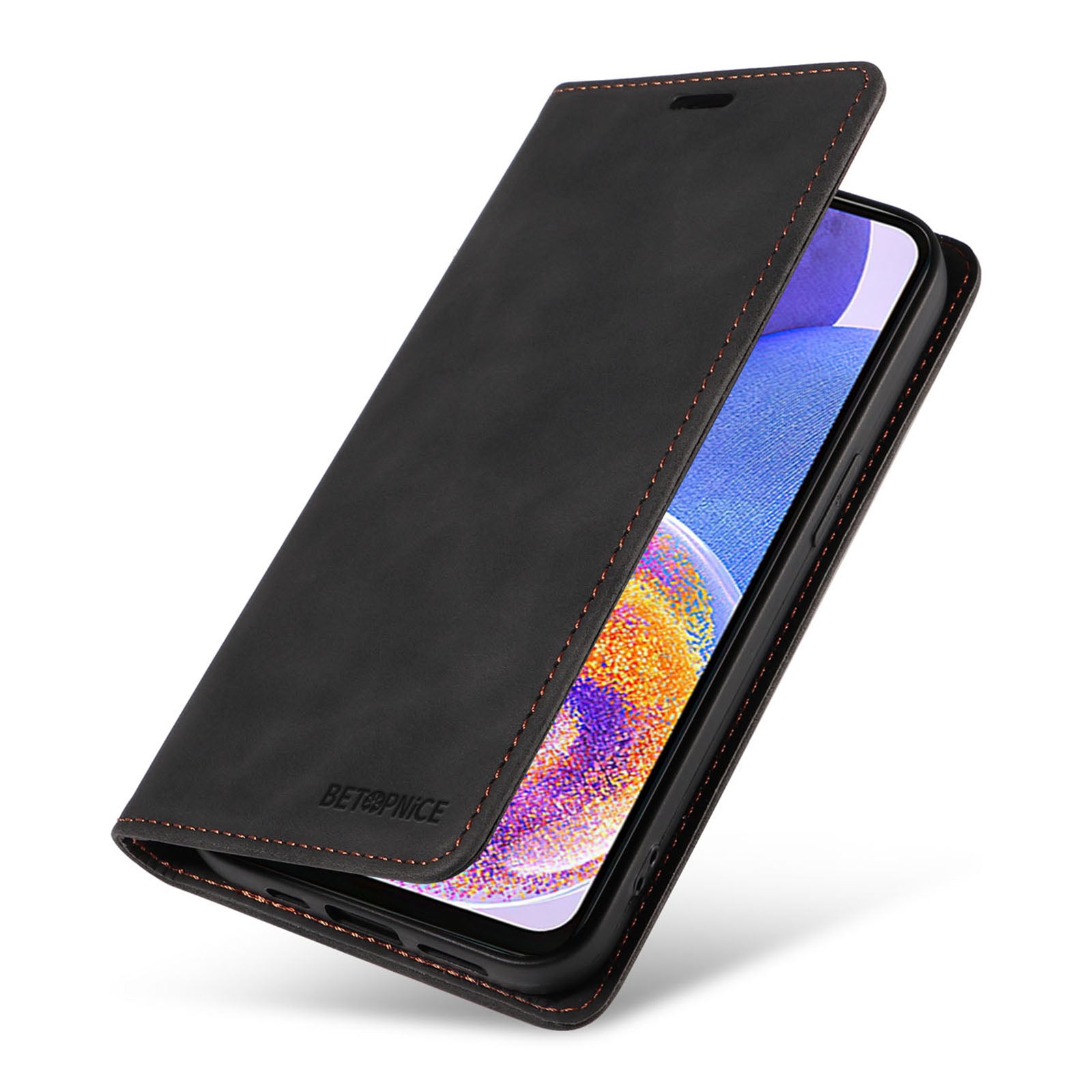 Uniqkart 003 For Samsung Galaxy A73 5G Slim-Fit PU Leather Stand Cover RFID Blocking Wallet Phone Case - Black