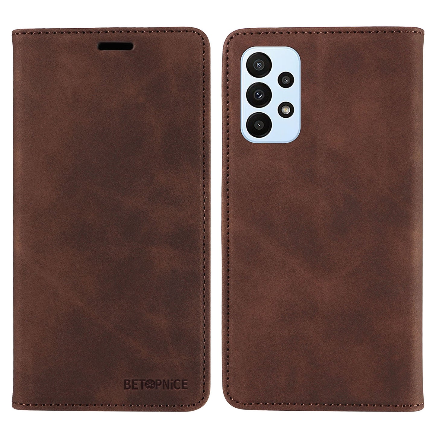 Uniqkart 003 For Samsung Galaxy A73 5G Slim-Fit PU Leather Stand Cover RFID Blocking Wallet Phone Case - Brown