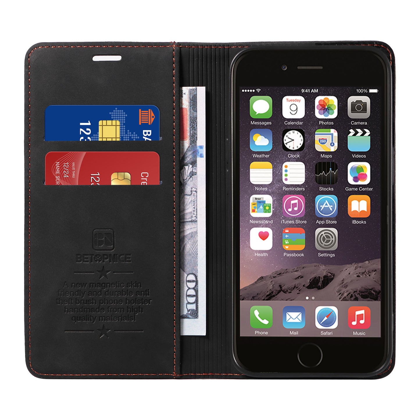 Uniqkart 003 For iPhone 6 Plus / 7 Plus / 8 Plus / 6s Plus TPU+PU Leather Stand Cover RFID Blocking Wallet Cell Phone Case - Black