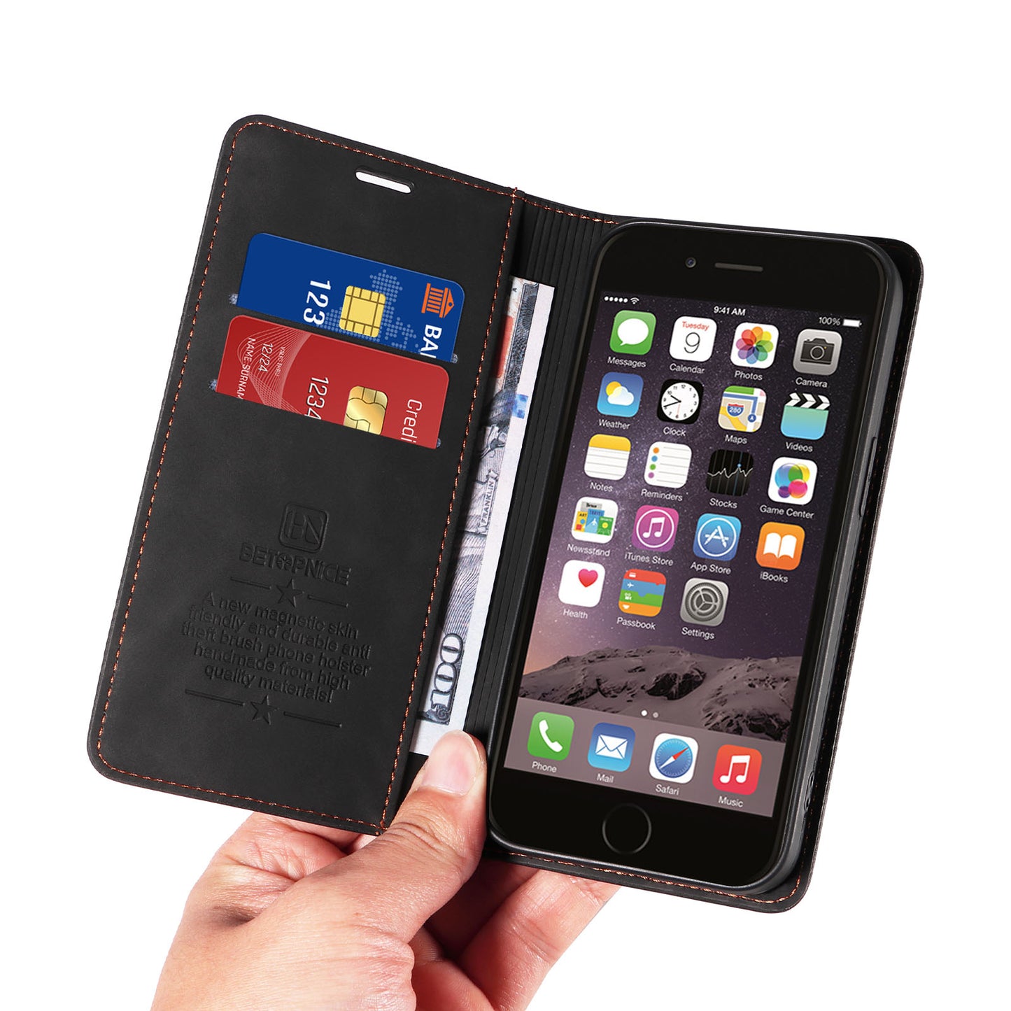 Uniqkart 003 For iPhone 6 Plus / 7 Plus / 8 Plus / 6s Plus TPU+PU Leather Stand Cover RFID Blocking Wallet Cell Phone Case - Black