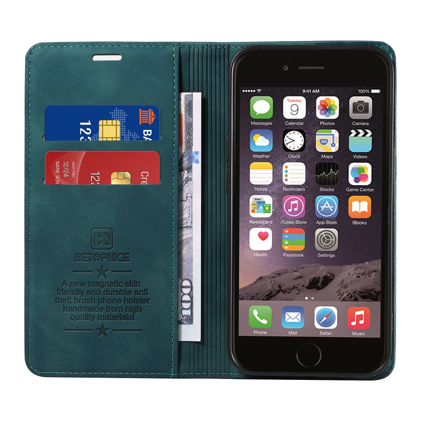 Uniqkart 003 For iPhone 6 Plus / 7 Plus / 8 Plus / 6s Plus TPU+PU Leather Stand Cover RFID Blocking Wallet Cell Phone Case - Green