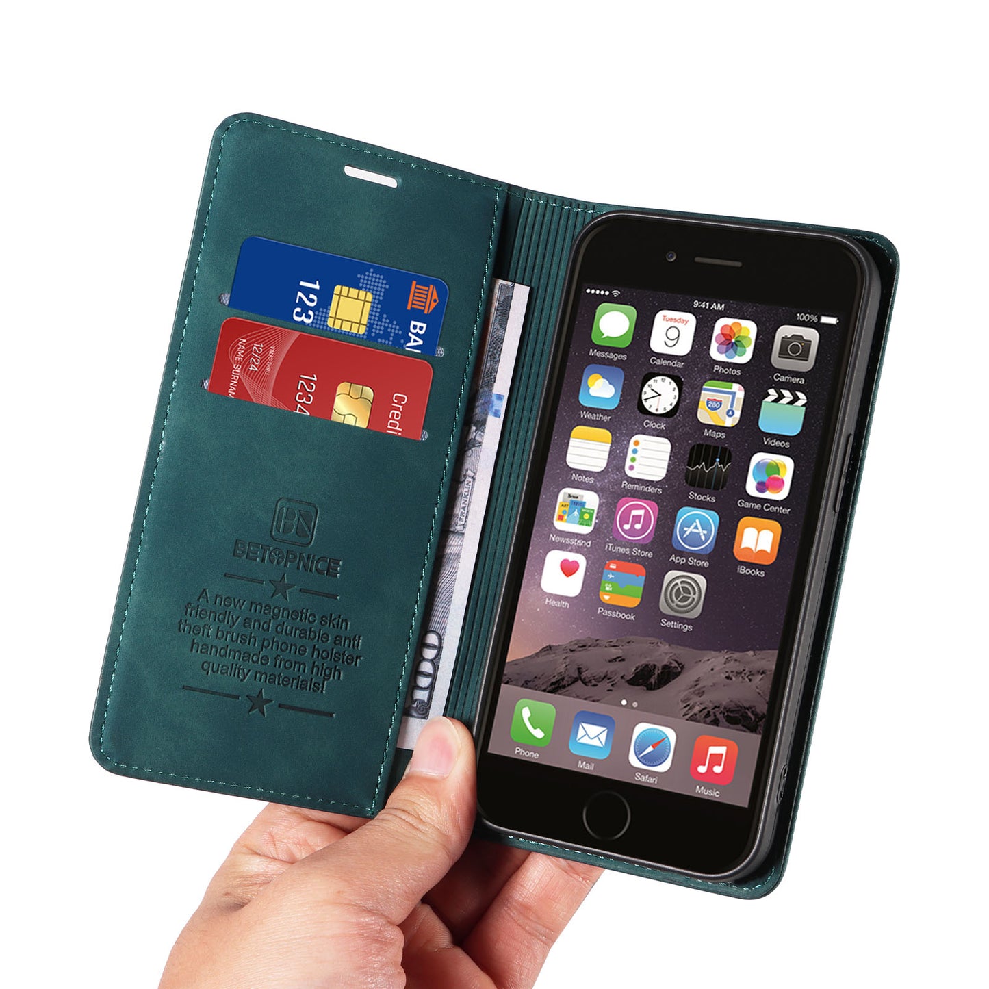 Uniqkart 003 For iPhone 6 Plus / 7 Plus / 8 Plus / 6s Plus TPU+PU Leather Stand Cover RFID Blocking Wallet Cell Phone Case - Green