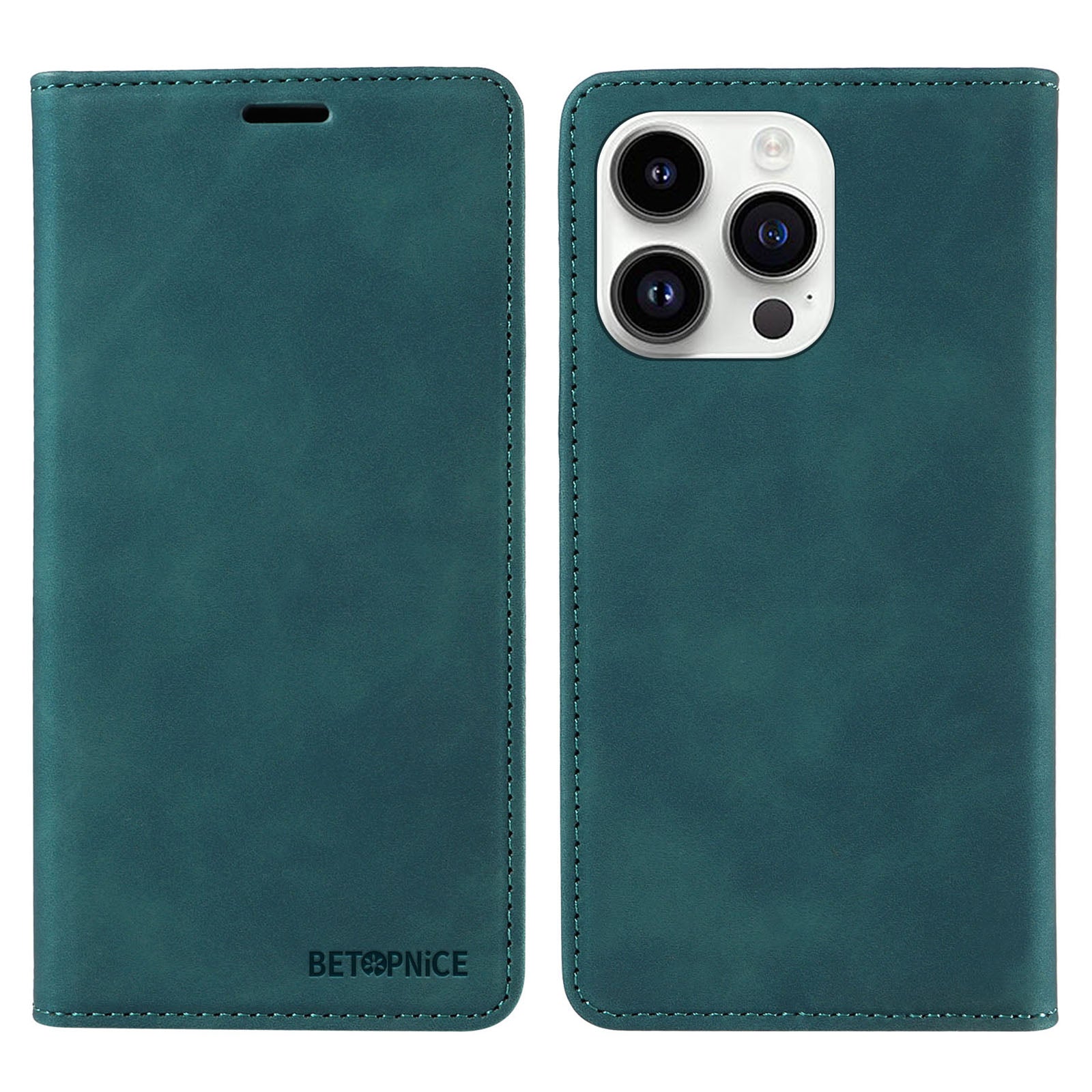 Uniqkart 003 For iPhone 15 Pro Max Lightweight PU Leather Stand Cover RFID Blocking Case Wallet Phone Shell - Green