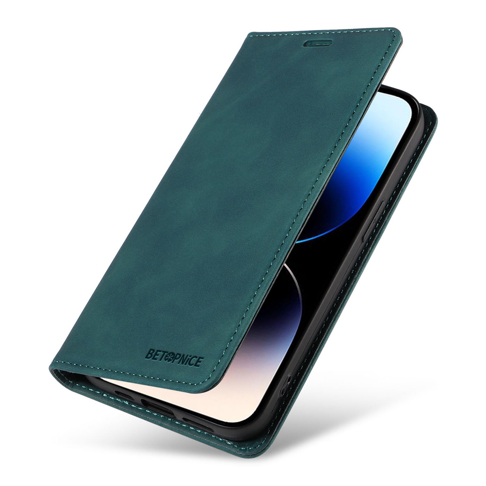 Uniqkart 003 For iPhone 15 Pro Max Lightweight PU Leather Stand Cover RFID Blocking Case Wallet Phone Shell - Green