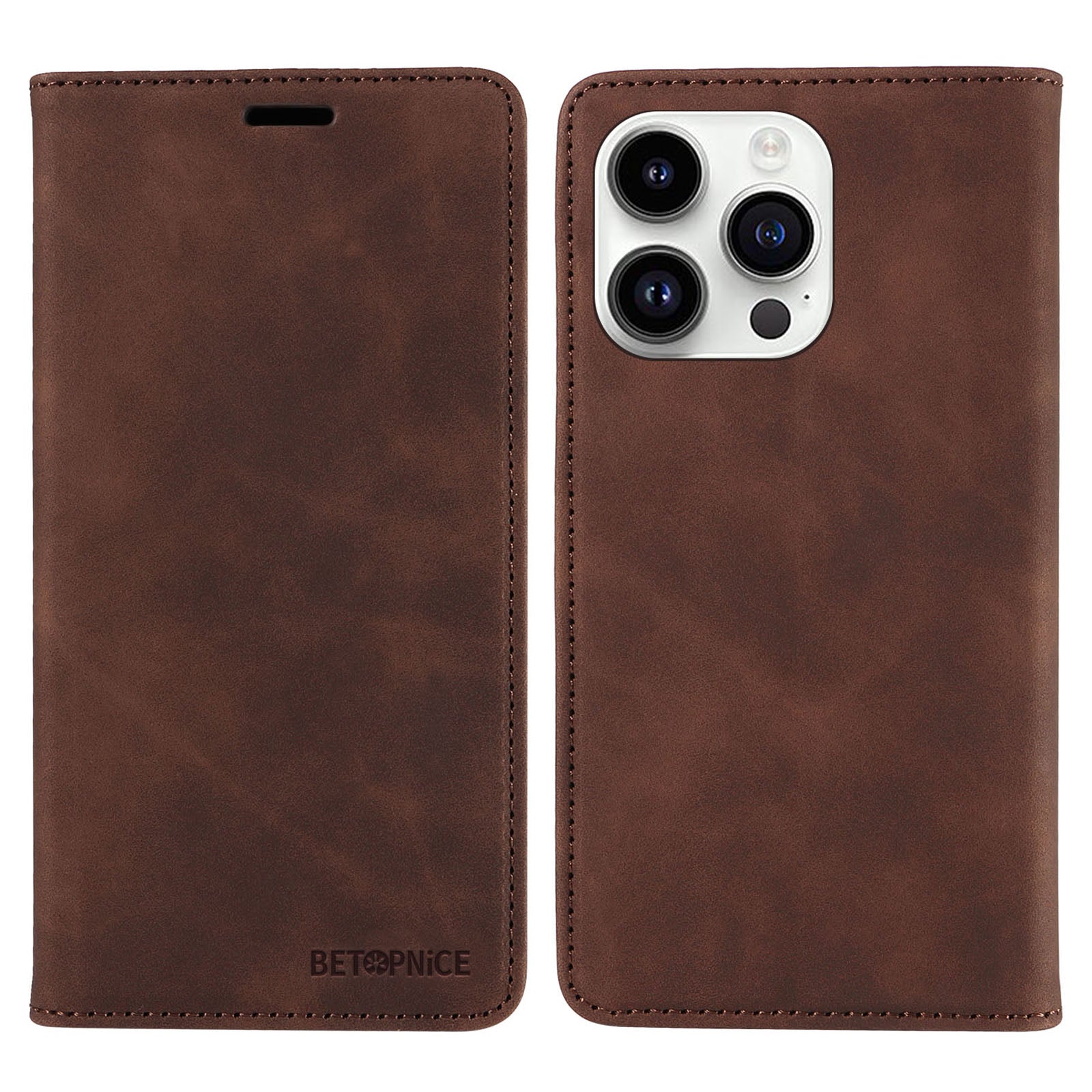 Uniqkart 003 For iPhone 15 Pro Max Lightweight PU Leather Stand Cover RFID Blocking Case Wallet Phone Shell - Brown