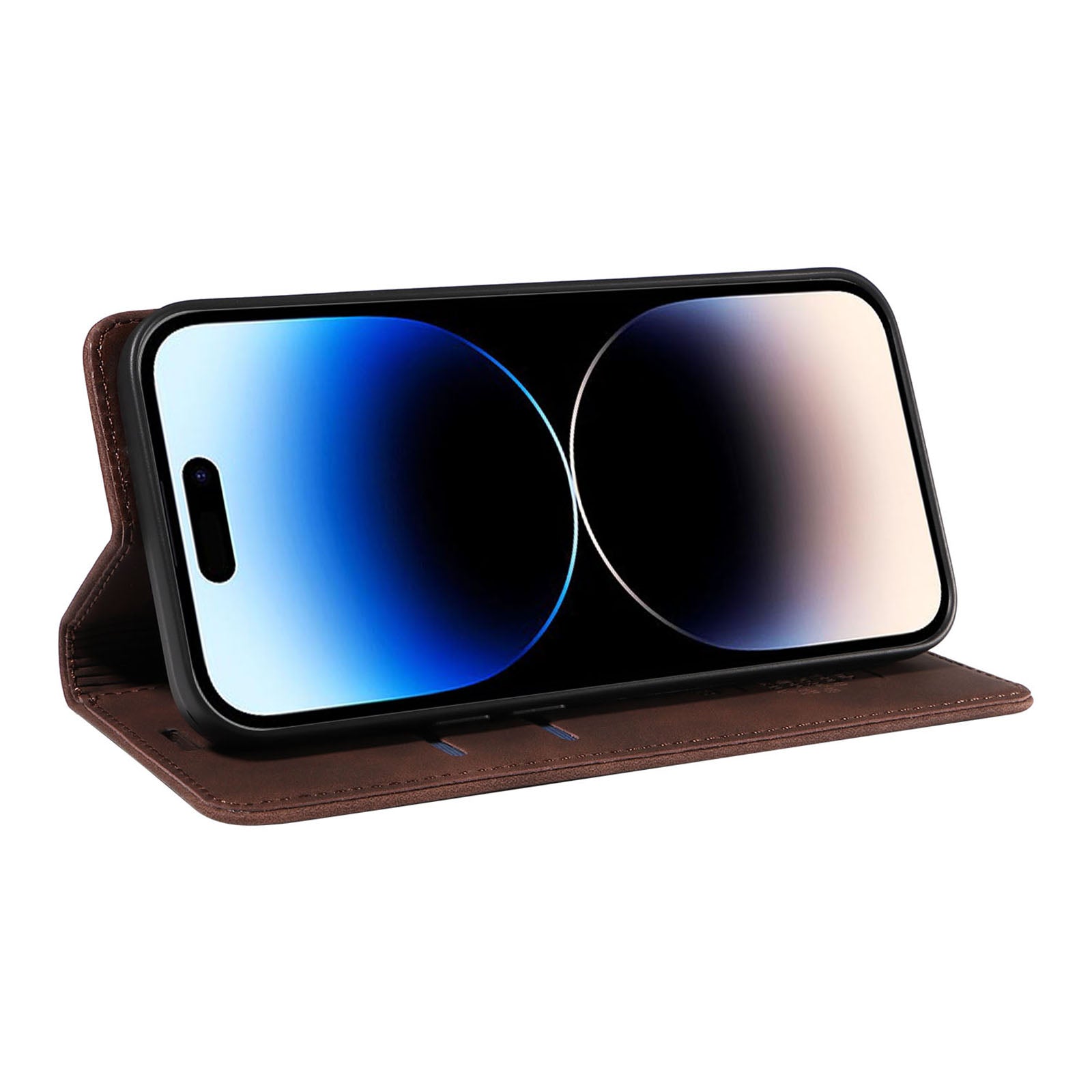 Uniqkart 003 For iPhone 15 Pro Max Lightweight PU Leather Stand Cover RFID Blocking Case Wallet Phone Shell - Brown