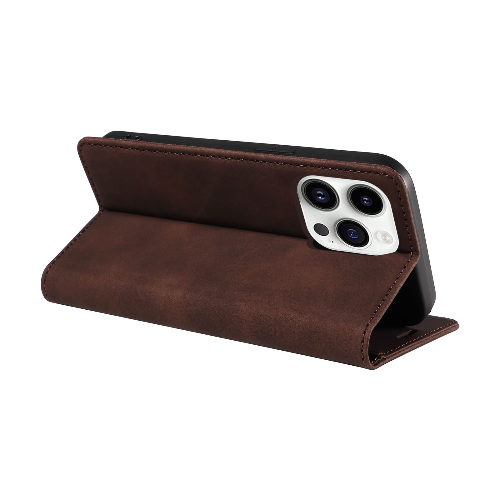 Uniqkart 003 For iPhone 15 Pro Max Lightweight PU Leather Stand Cover RFID Blocking Case Wallet Phone Shell - Brown