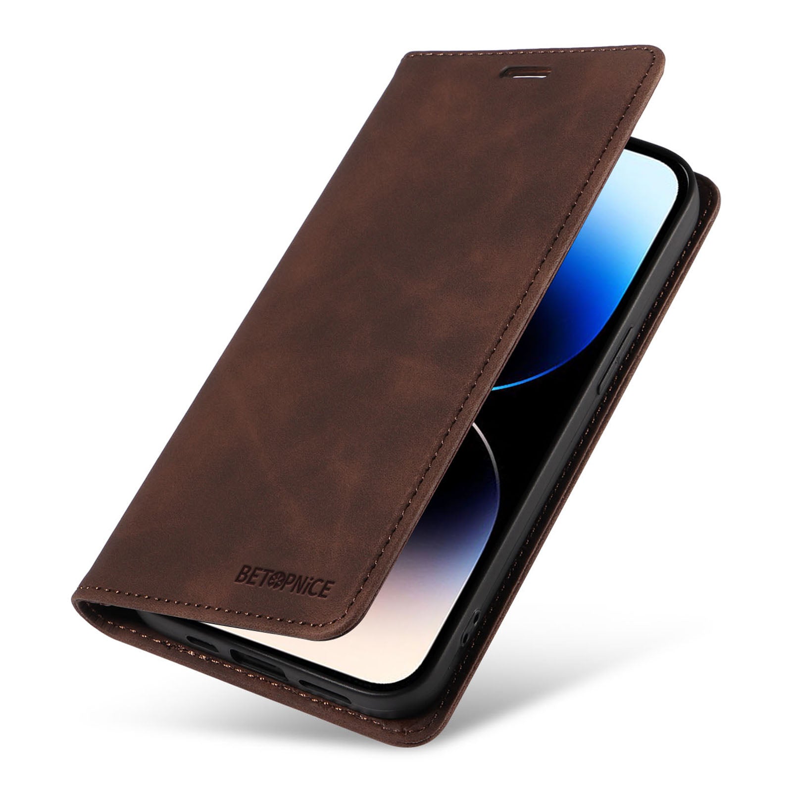 Uniqkart 003 For iPhone 15 Pro Max Lightweight PU Leather Stand Cover RFID Blocking Case Wallet Phone Shell - Brown