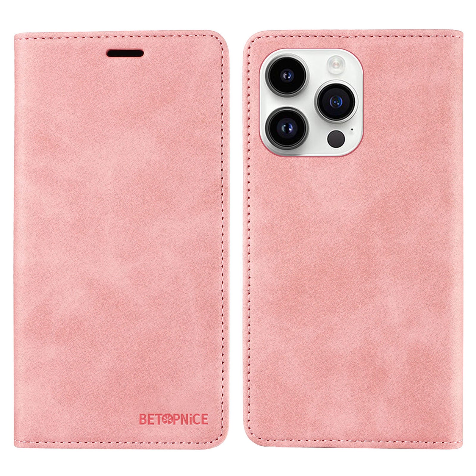 Uniqkart 003 For iPhone 15 Pro Max Lightweight PU Leather Stand Cover RFID Blocking Case Wallet Phone Shell - Pink