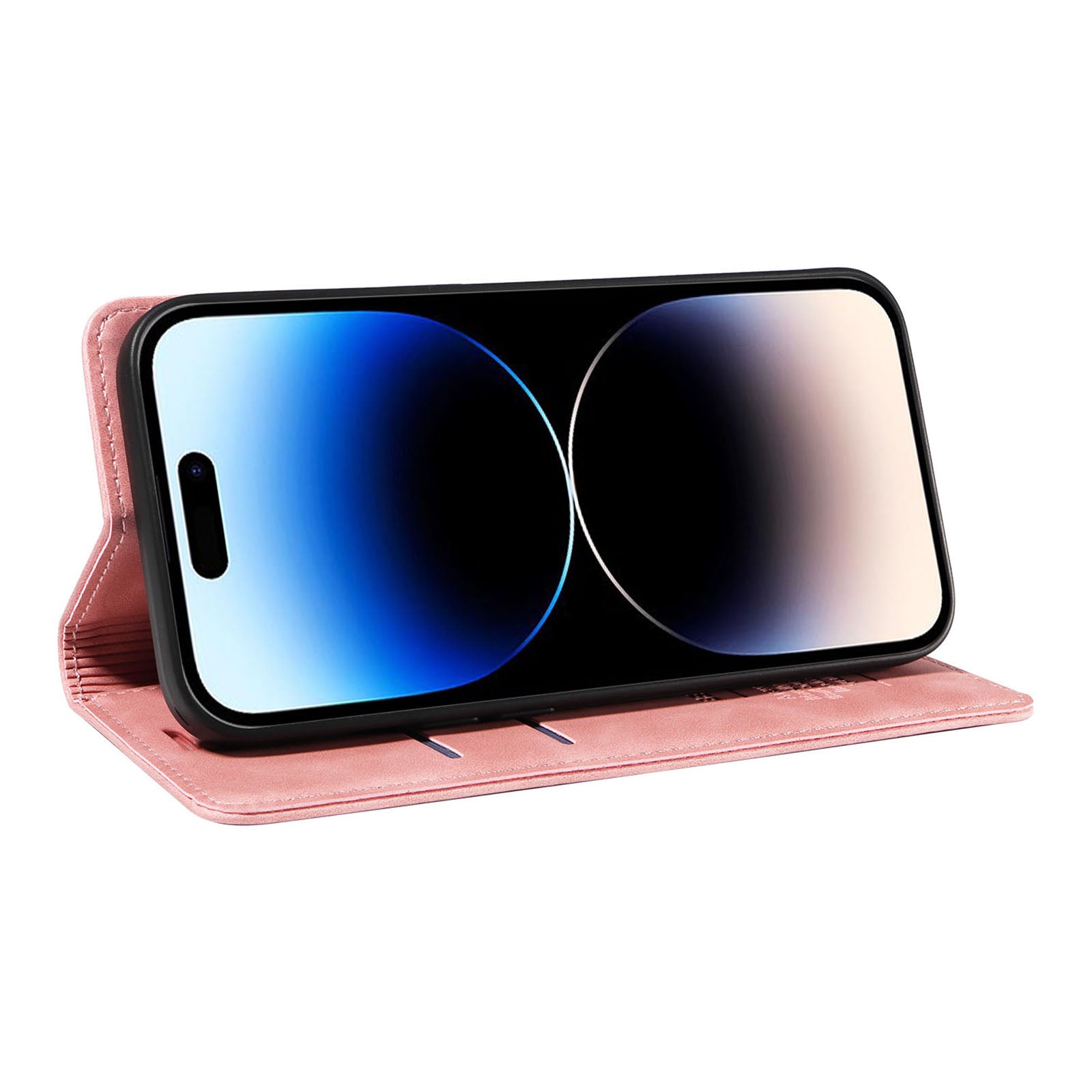 Uniqkart 003 For iPhone 15 Pro Max Lightweight PU Leather Stand Cover RFID Blocking Case Wallet Phone Shell - Pink
