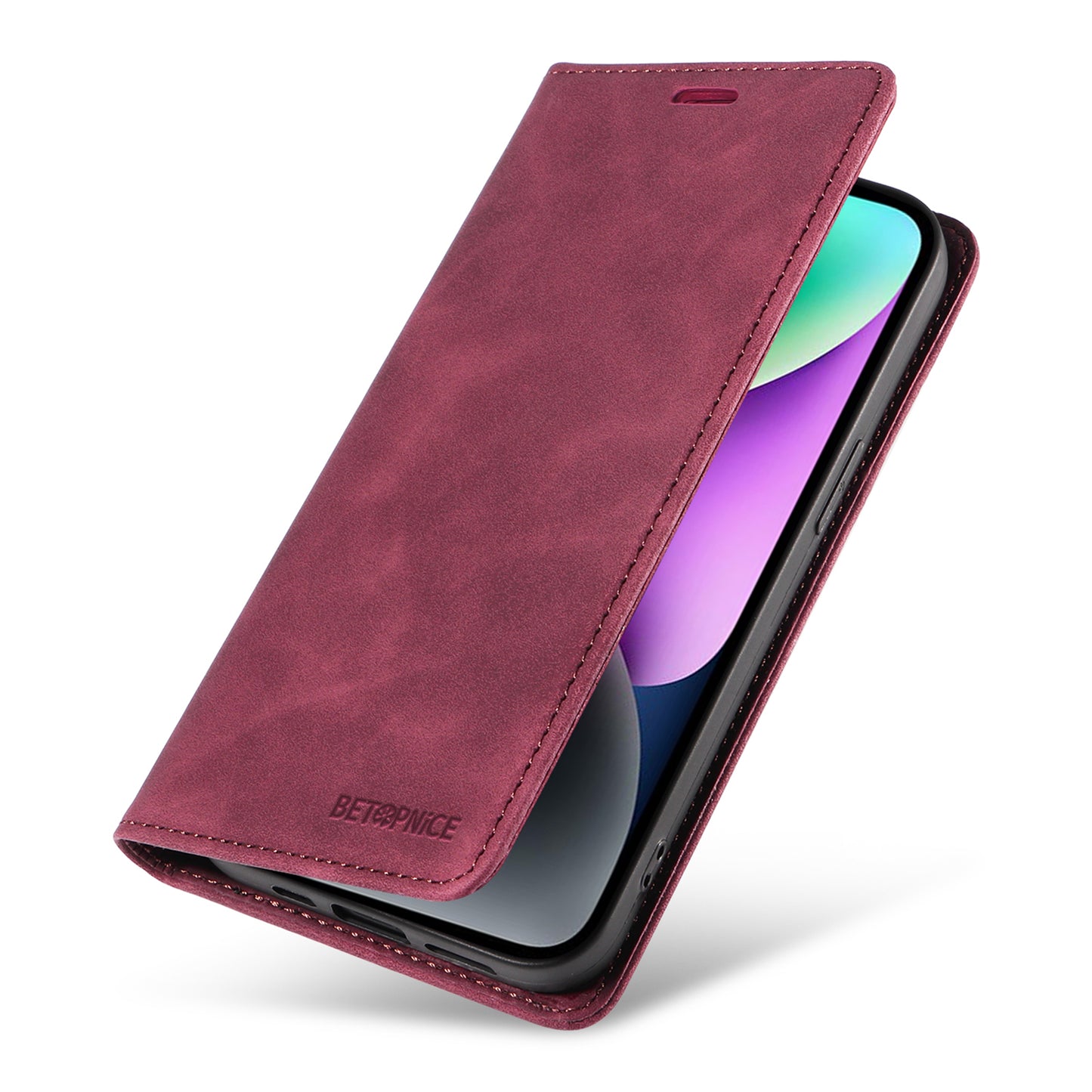 Uniqkart 003 For iPhone 15 Phone Case RFID Blocking PU Leather Stand Cover Wallet - Red