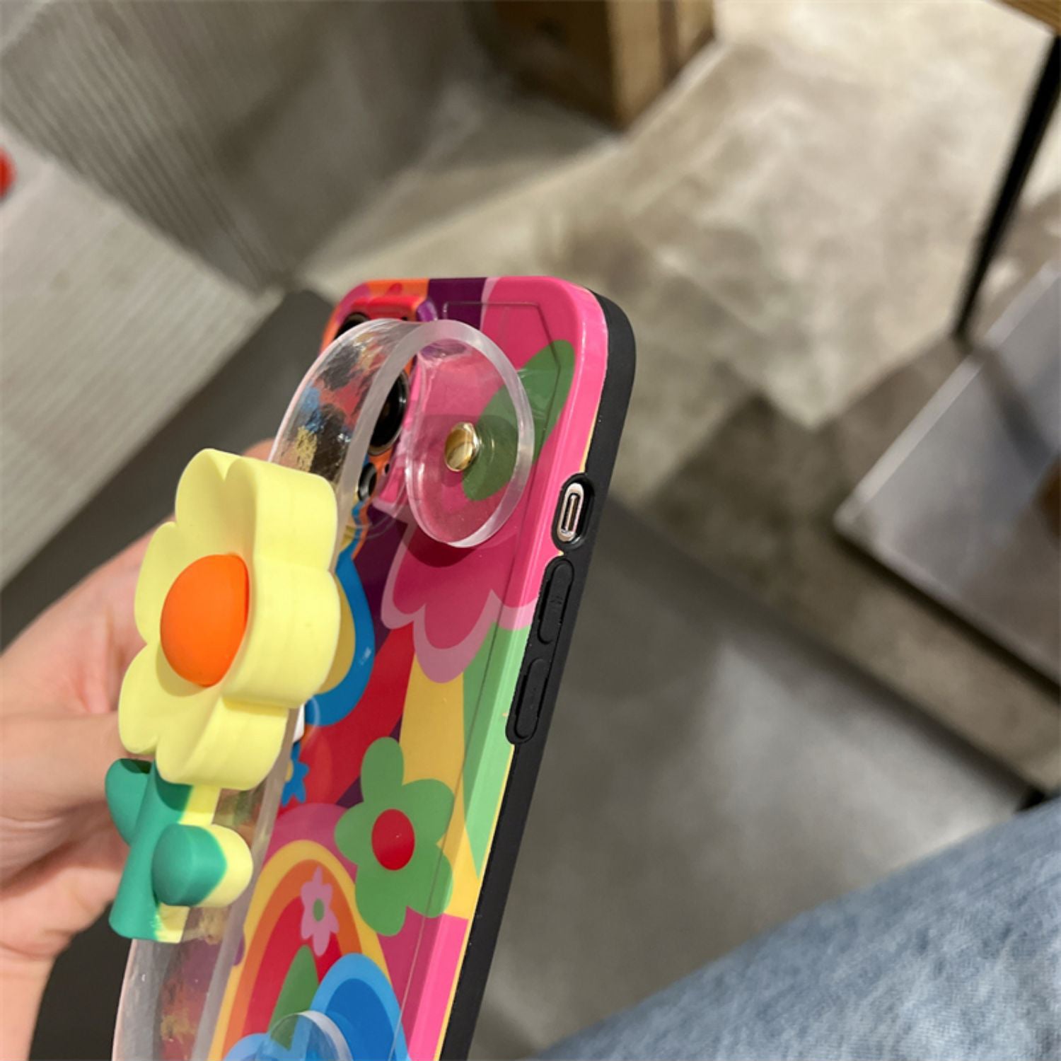 Uniqkart for iPhone 14 Pro Max Pattern Printed TPU Case Flower Decor Transparent Wristband Phone Cover