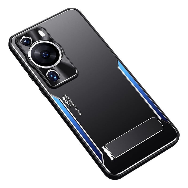 Uniqkart for Huawei P60 Pro Kickstand Phone Cover TPU + Aluminium Alloy Anti-drop Phone Case - Blue