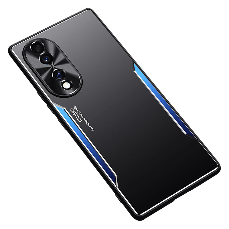 Uniqkart for Honor 70 5G Aluminium Alloy+TPU Anti-Scratch Case Shockproof Phone Cover - Blue
