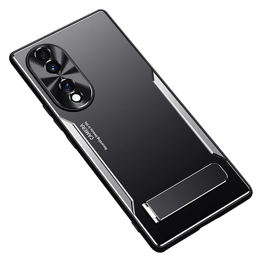 Kickstand Phone Case for Honor 70 5G , TPU + Aluminium Alloy Shockproof Phone Cover - Silver