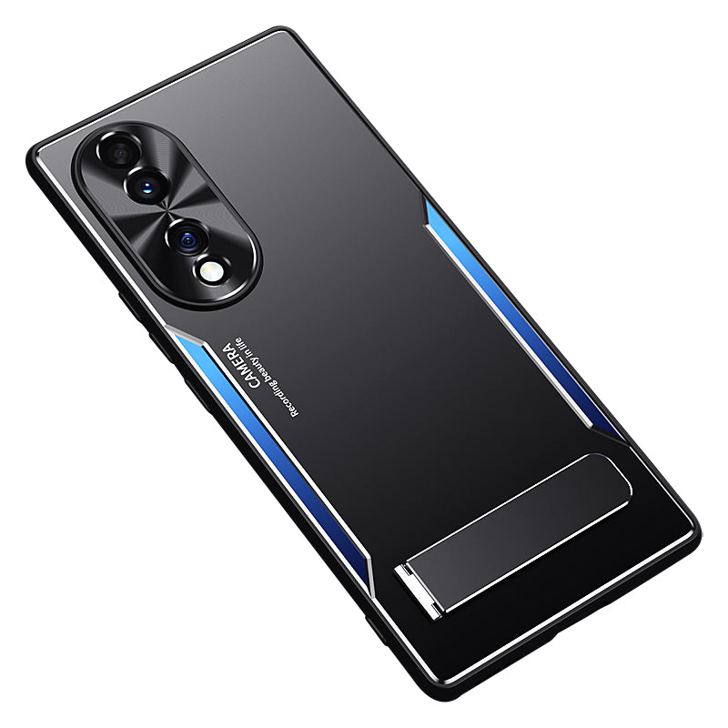 Kickstand Phone Case for Honor 70 5G , TPU + Aluminium Alloy Shockproof Phone Cover - Blue