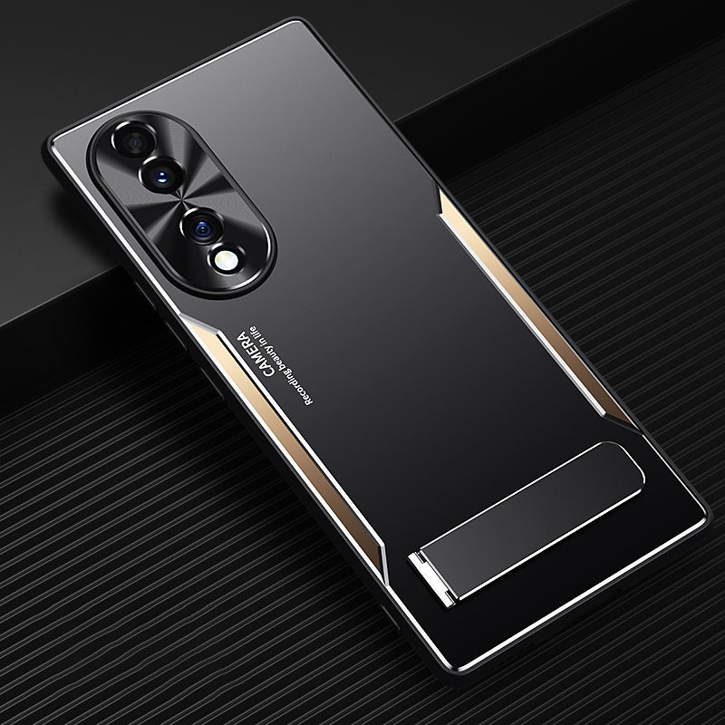 Kickstand Phone Case for Honor 70 5G , TPU + Aluminium Alloy Shockproof Phone Cover - Gold