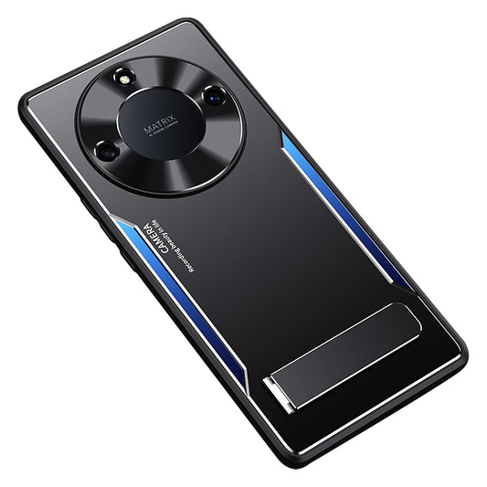 Uniqkart for Honor X40 5G TPU + Aluminium Alloy Anti-drop Phone Case Kickstand Back Cover - Blue