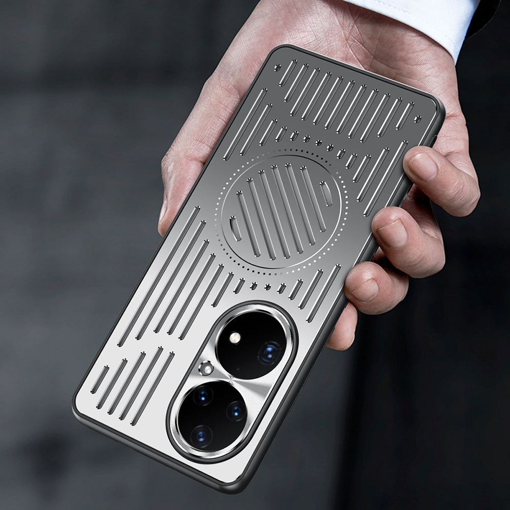 Uniqkart for Huawei P50 Pro 4G Magnetic Phone Case Hollow Heat Dissipation TPU + Aluminum Alloy Back Cover - Silver
