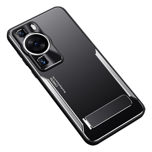 Uniqkart for Huawei P60 Folding Kickstand Phone Case TPU+Aluminium Alloy Anti-scratch Cover - Silver